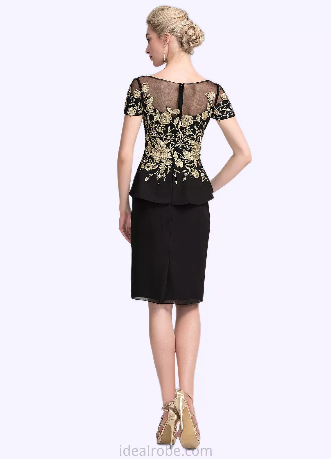 Lucy Sheath/Column Scoop Neck Knee-Length Chiffon Mother of the Bride Dress With Lace Cascading Ruffles STK126P0014887