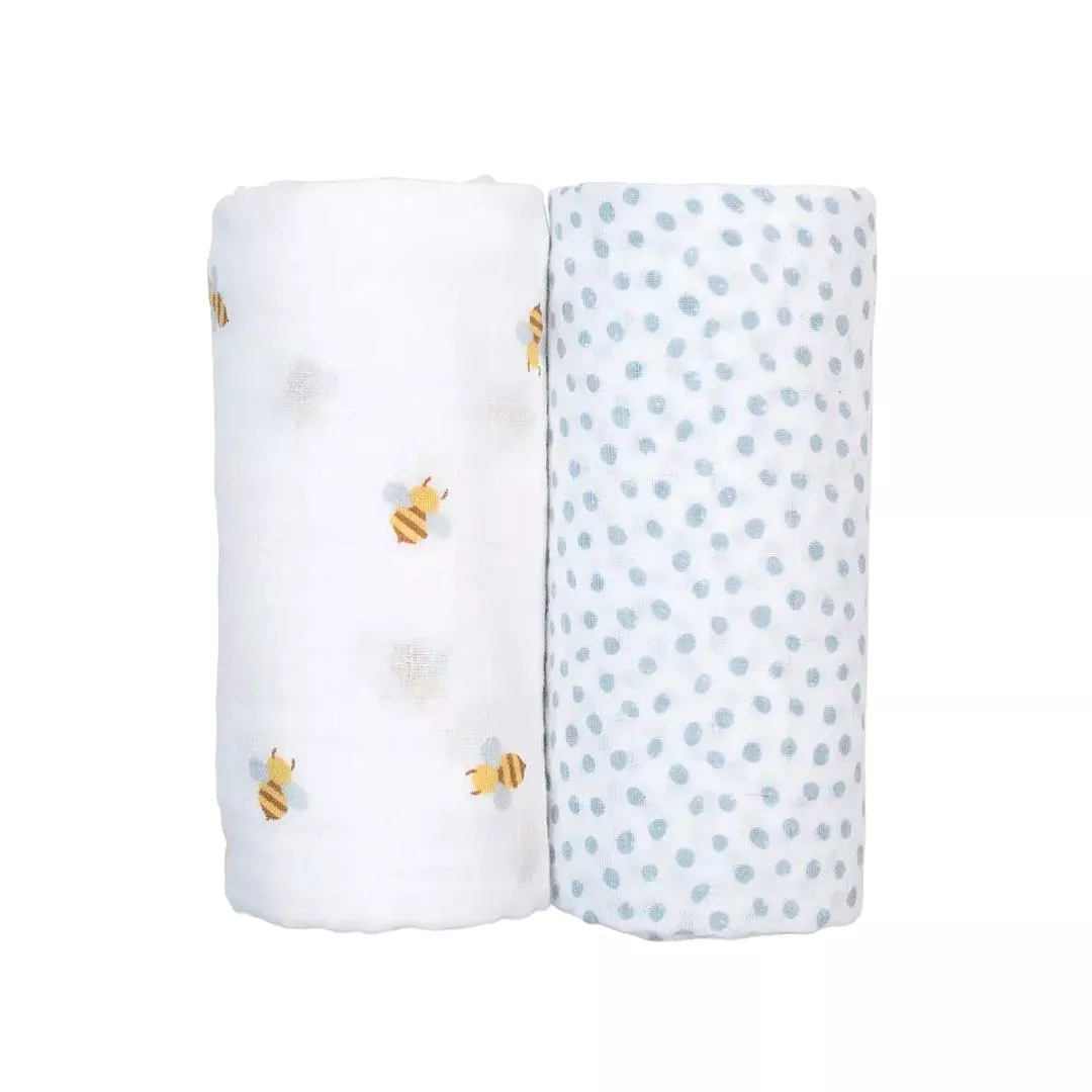 Lulujo Bees/Dots Cotton 2-Pack Baby Swaddles