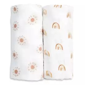 Lulujo Rainbows/Suns Cotton 2-Pack Baby Swaddles