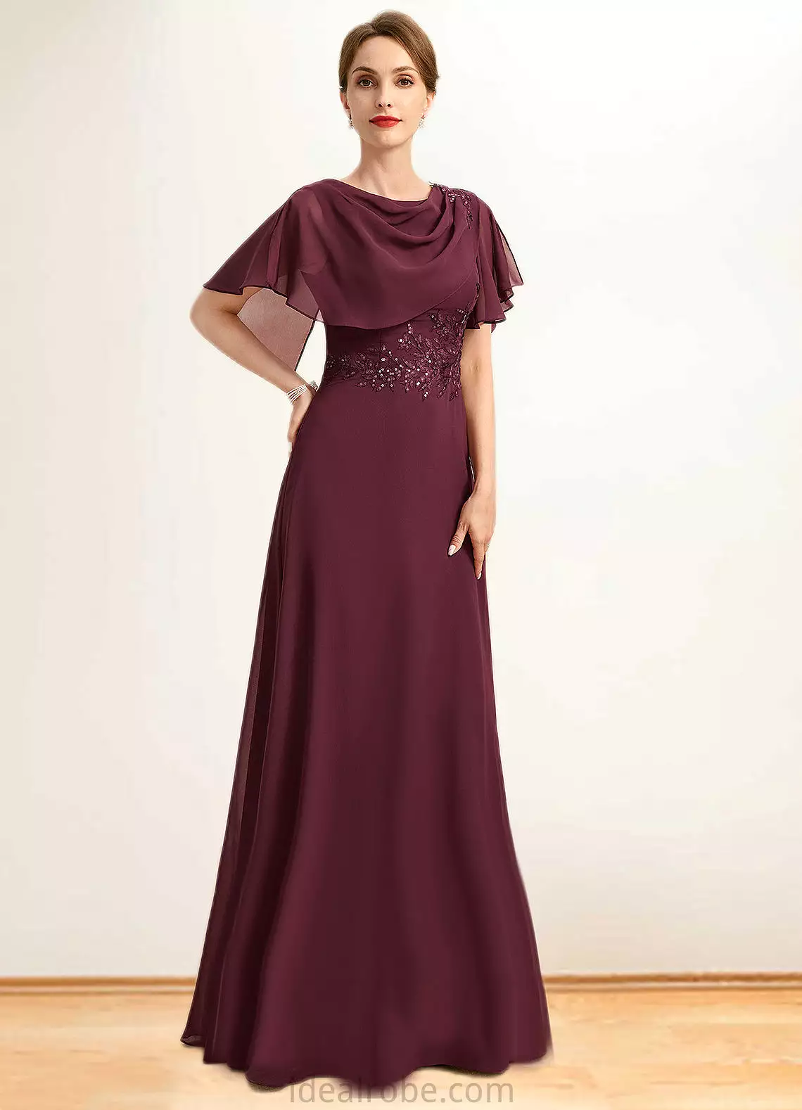 Madalynn A-line Scoop Floor-Length Chiffon Mother of the Bride Dress With Appliques Lace Sequins STKP0021707