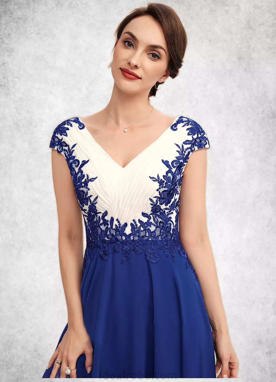 Mareli A-Line V-neck Tea-Length Chiffon Mother of the Bride Dress With Ruffle Lace STK126P0014677