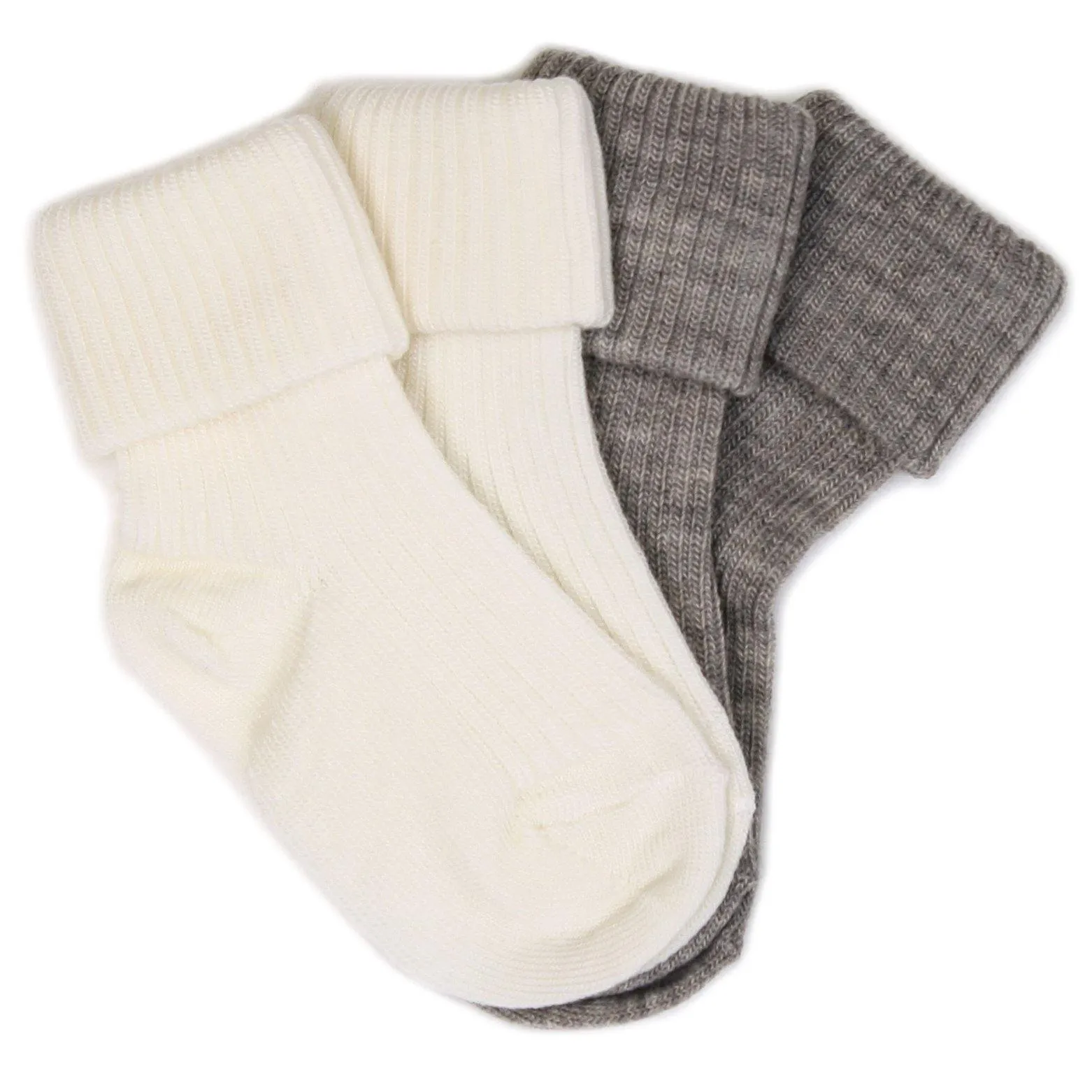 Merino Wool Baby Socks - 2 Pairs - Gray/White