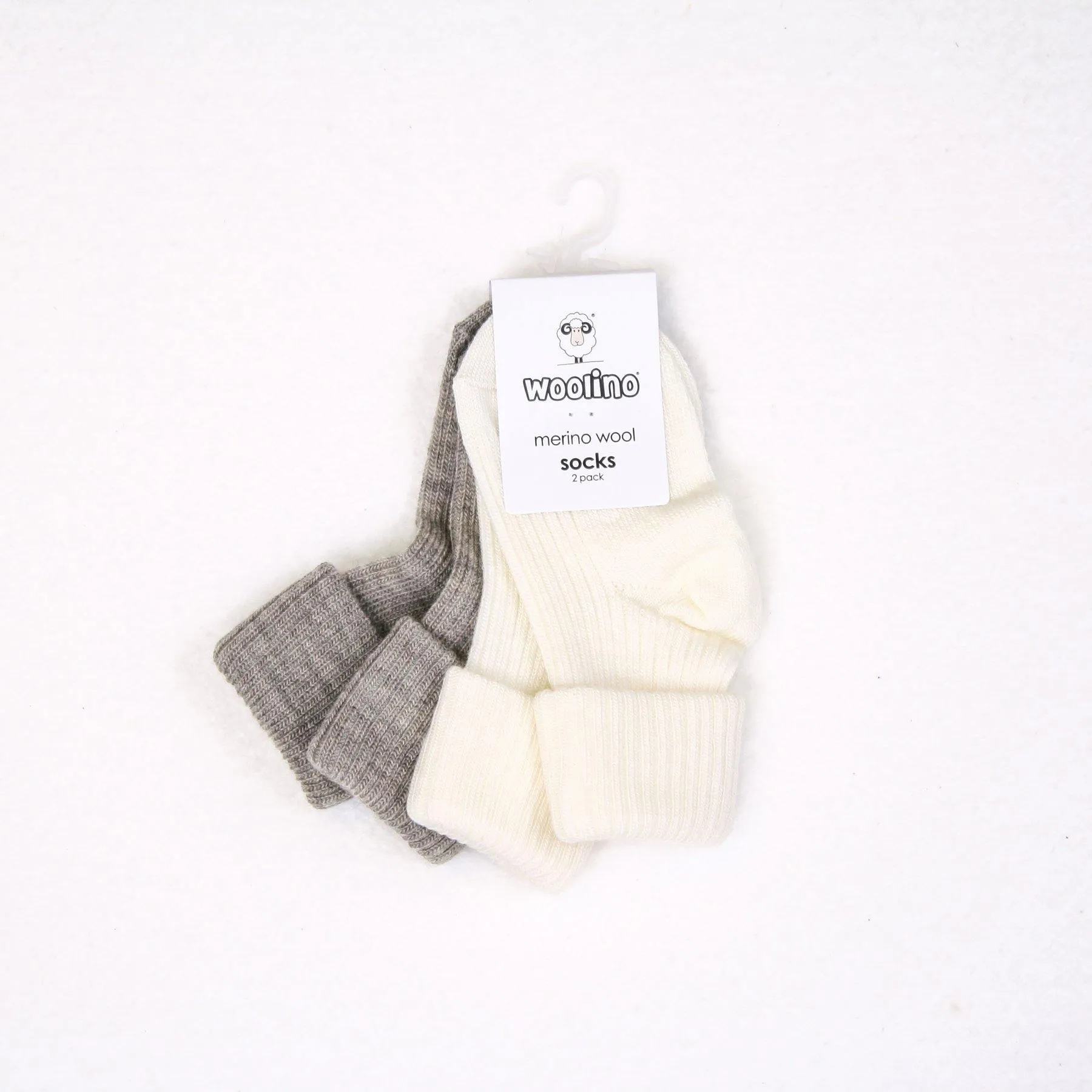 Merino Wool Baby Socks - 2 Pairs - Gray/White