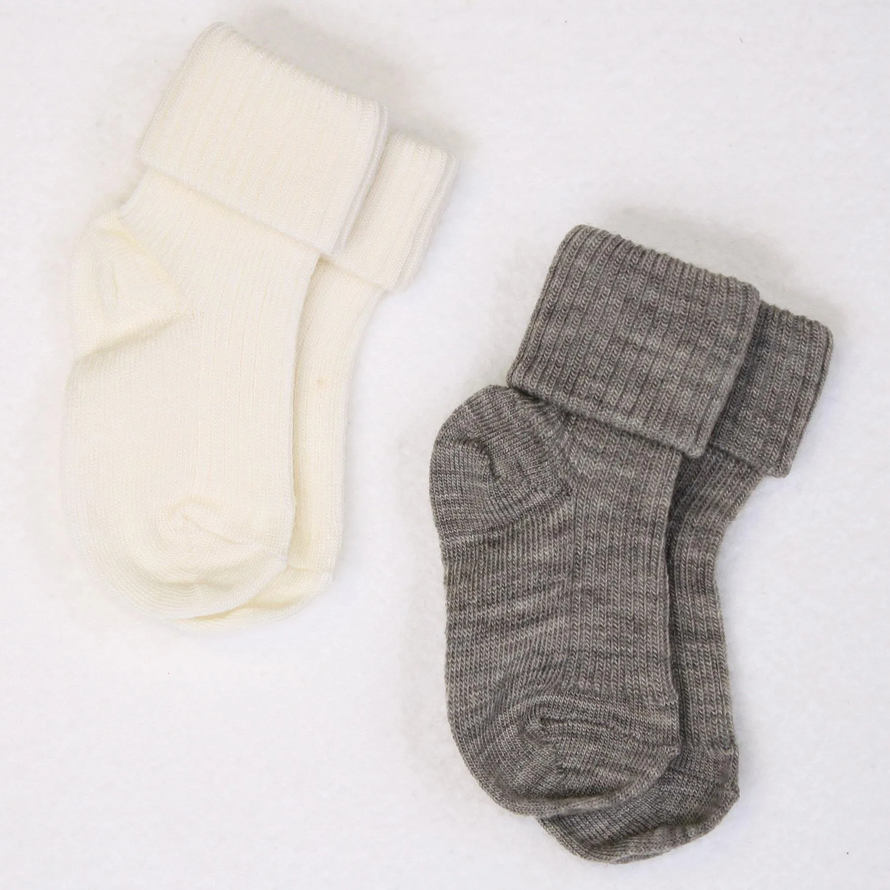 Merino Wool Baby Socks - 2 Pairs - Gray/White