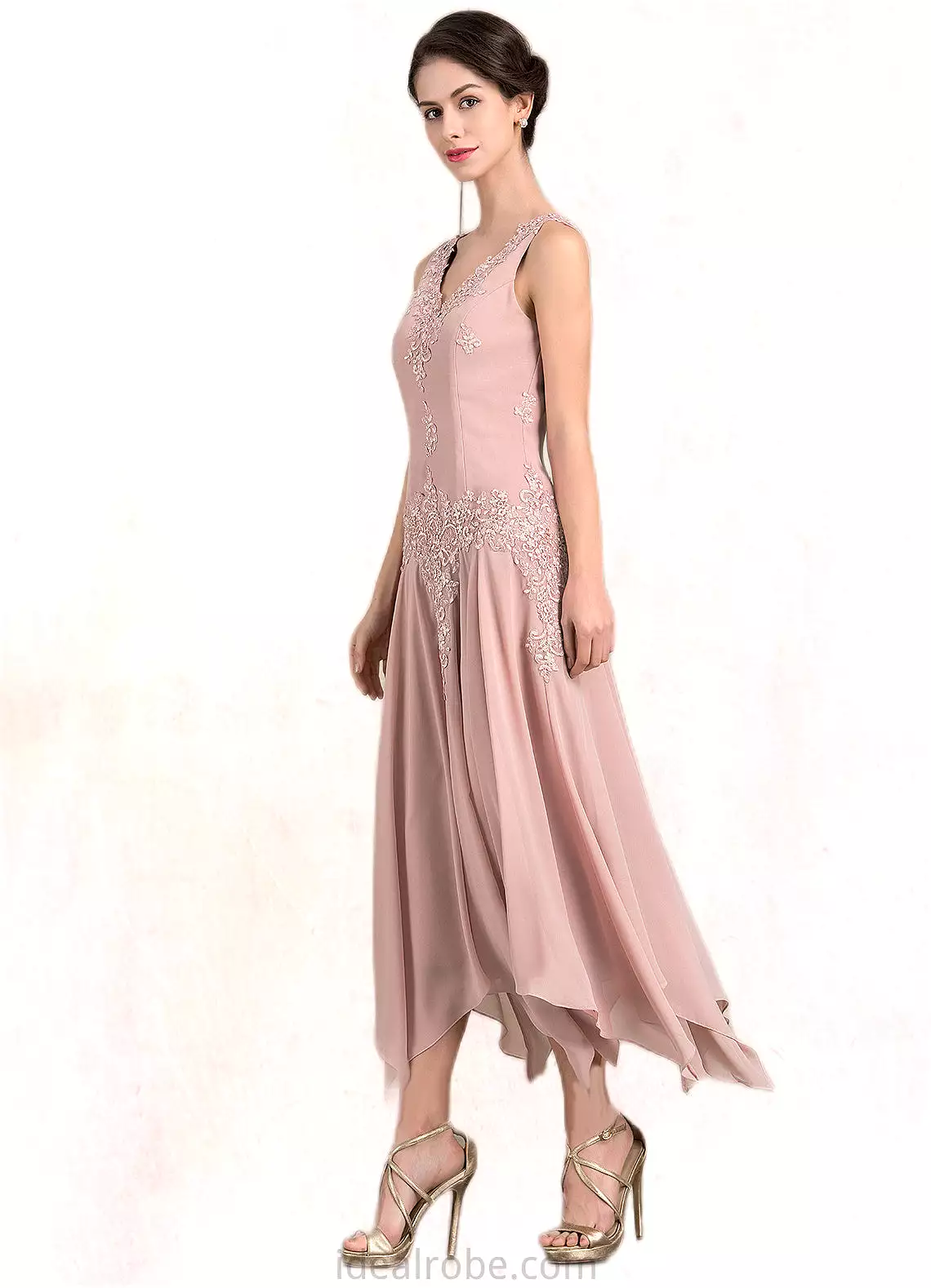 Milagros A-Line V-neck Ankle-Length Chiffon Mother of the Bride Dress With Appliques Lace Sequins STK126P0014855