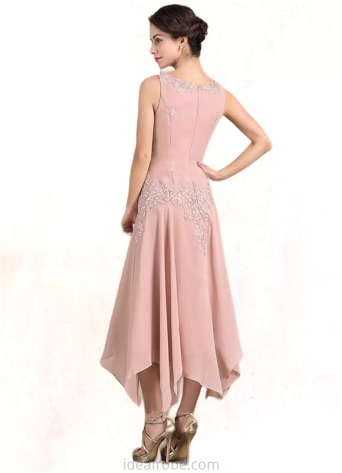 Milagros A-Line V-neck Ankle-Length Chiffon Mother of the Bride Dress With Appliques Lace Sequins STK126P0014855