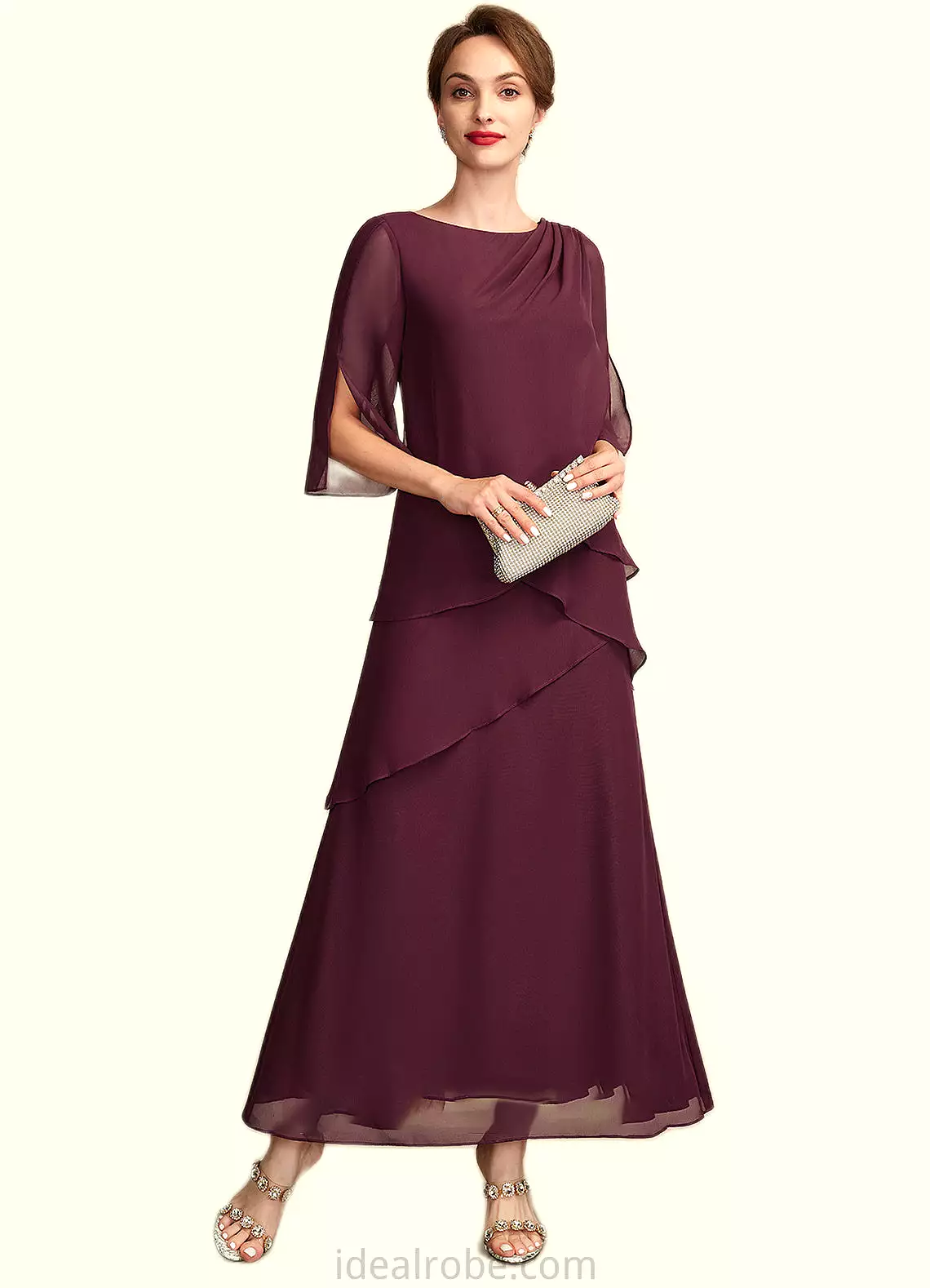 Millicent A-Line Scoop Neck Ankle-Length Chiffon Mother of the Bride Dress With Cascading Ruffles STK126P0014941