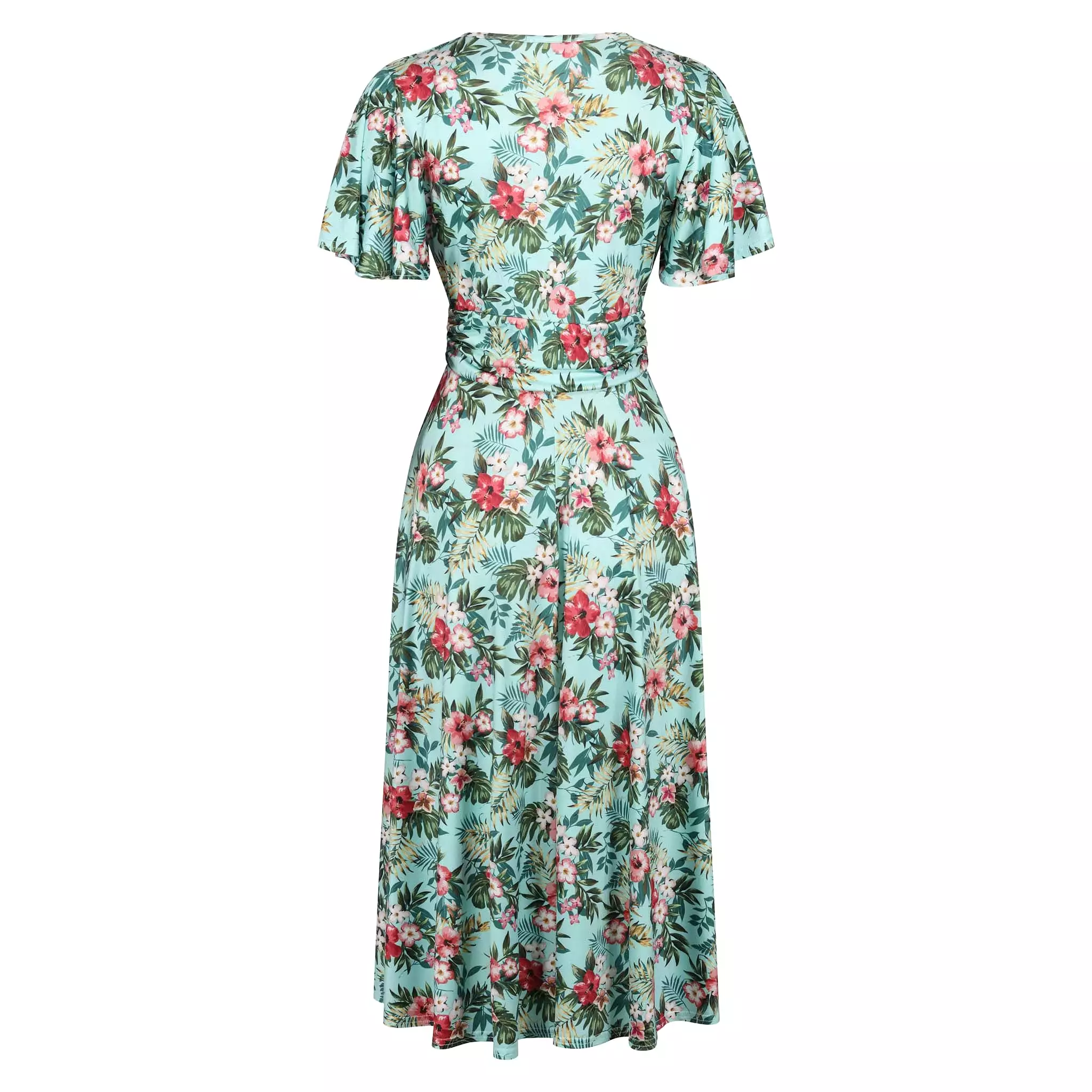 Mint Floral Print Cap Sleeve V Neck Wrap Top Swing Dress