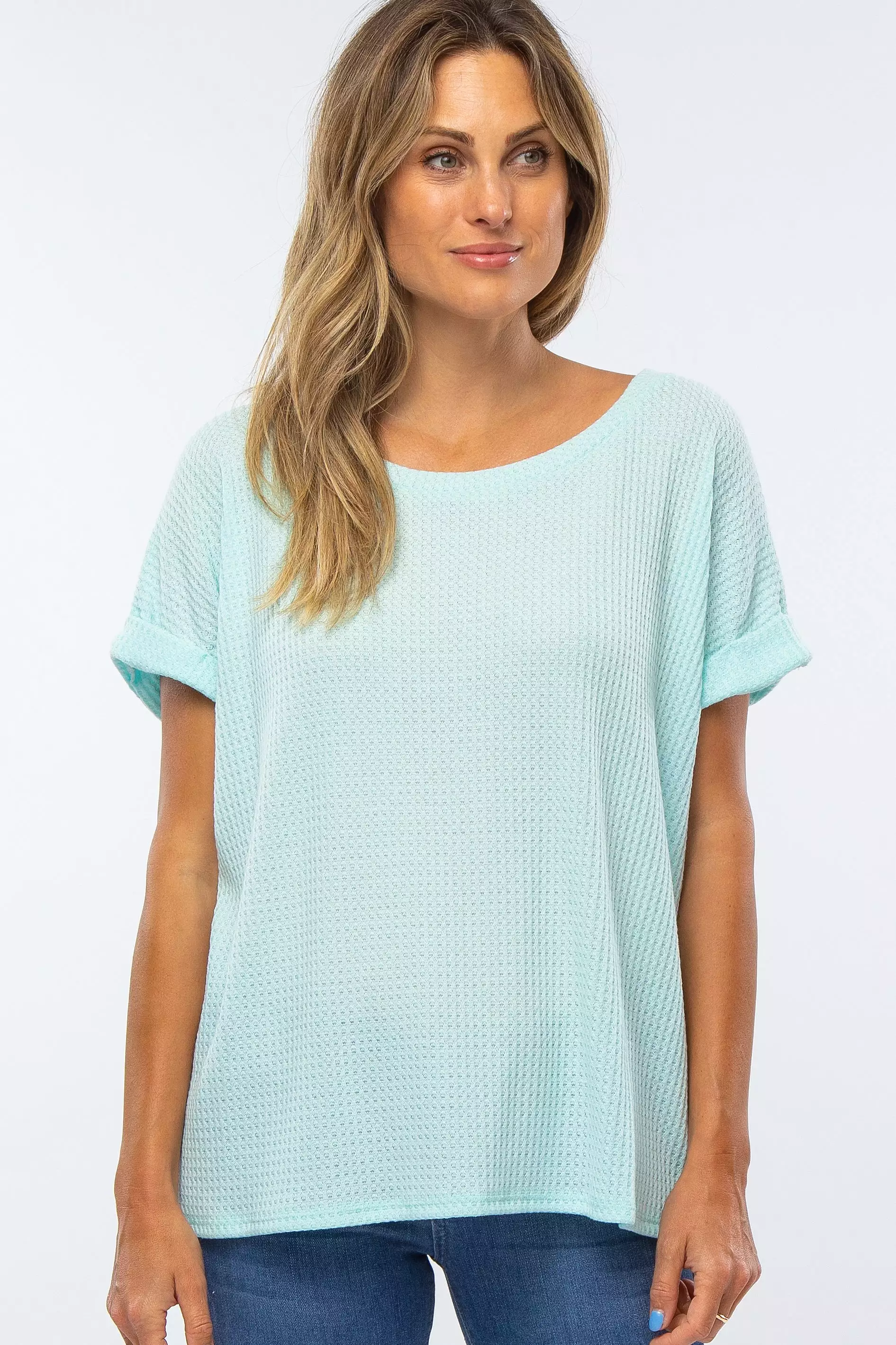 Mint Green Boxy Waffle Knit Maternity Top