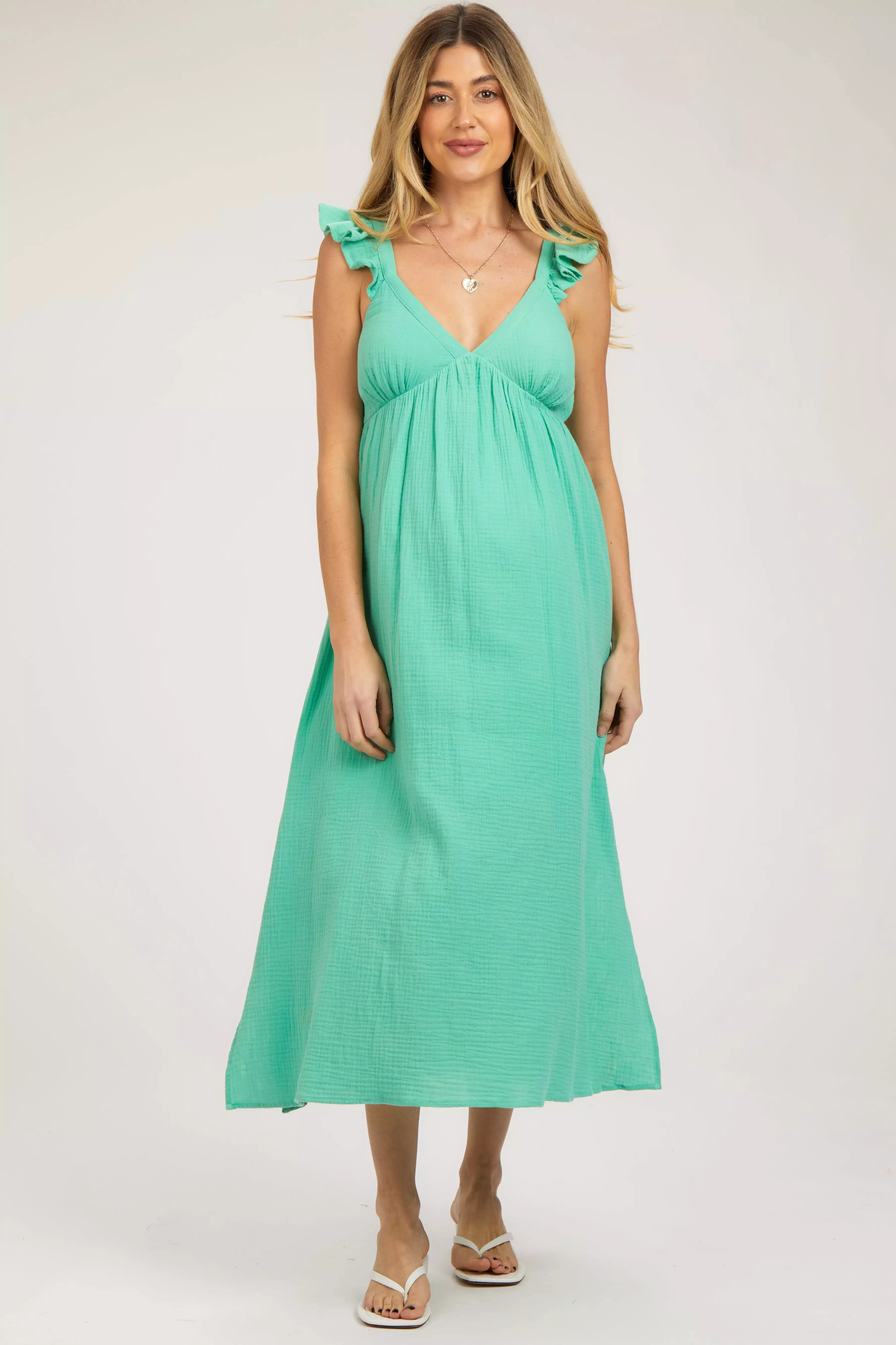 Mint Green Ruffle Strap Maternity Midi Dress