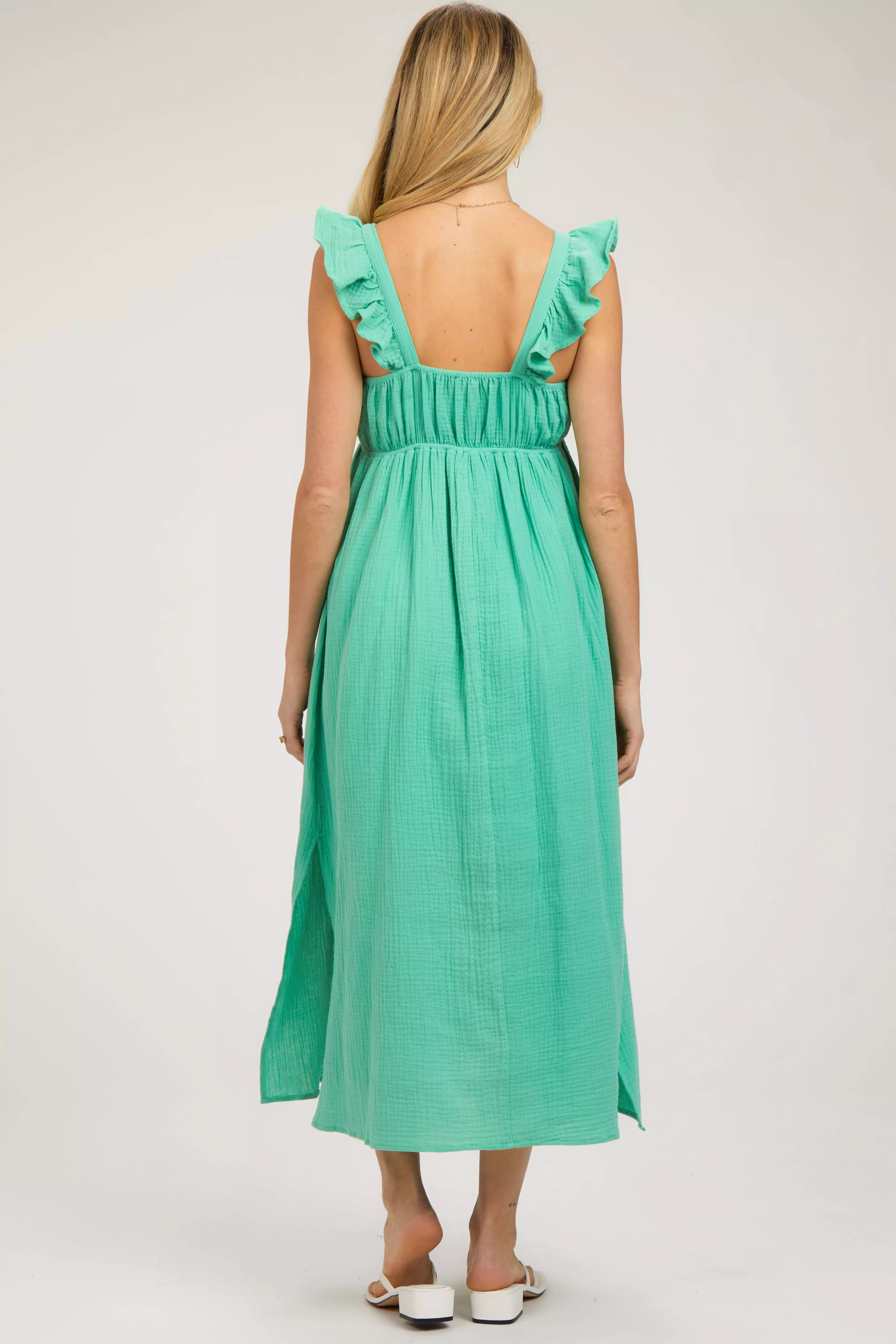 Mint Green Ruffle Strap Maternity Midi Dress