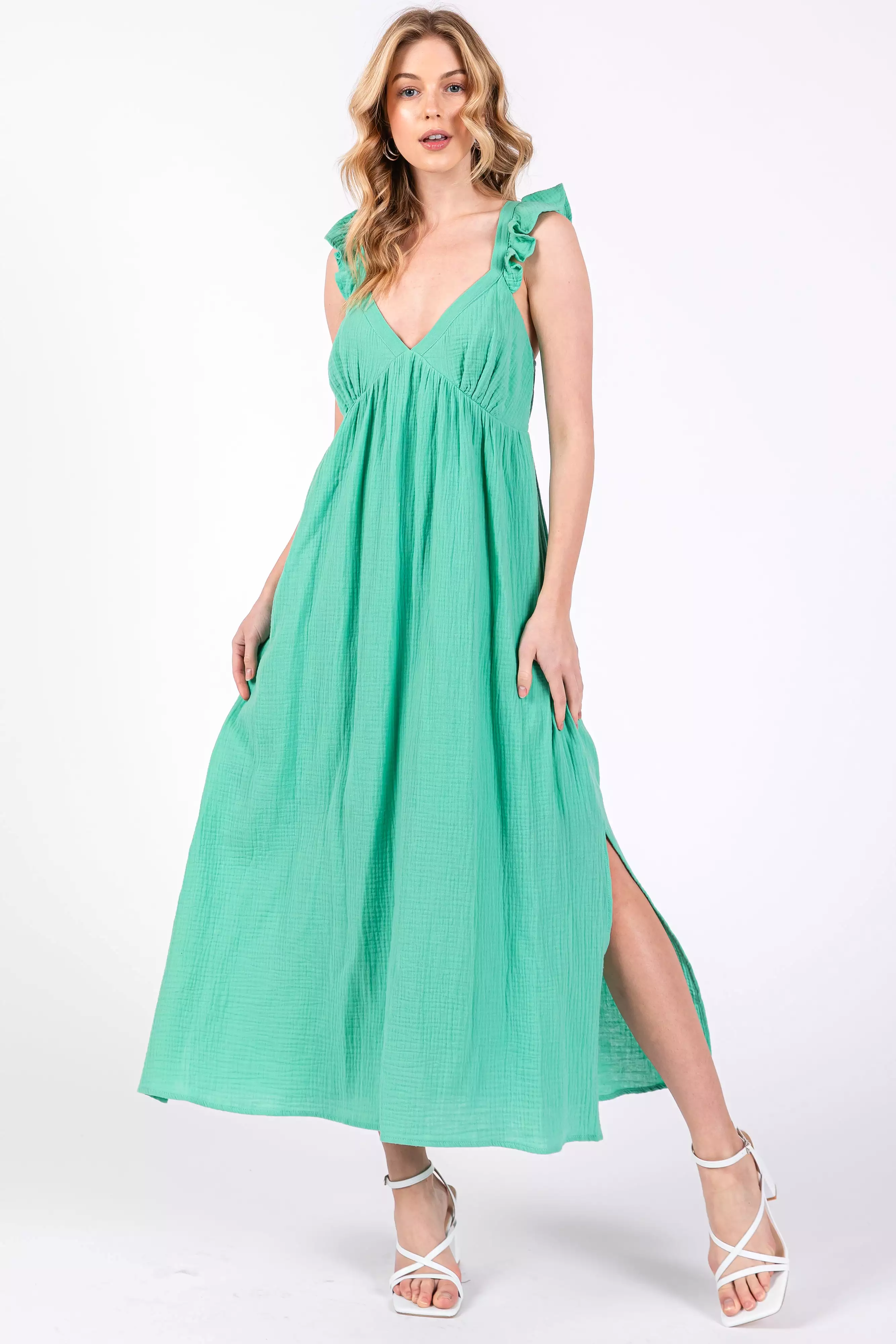 Mint Green Ruffle Strap Maternity Midi Dress