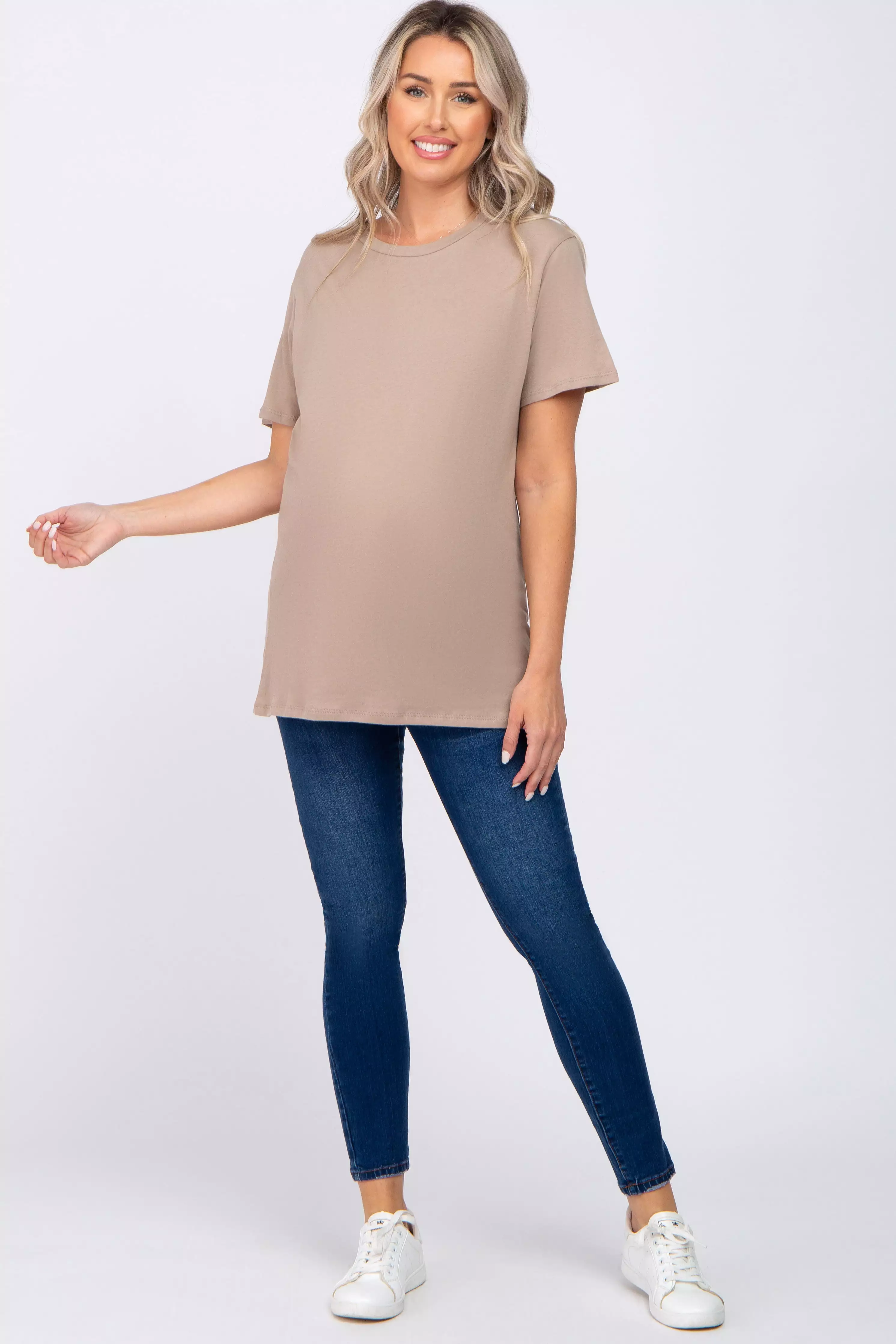 Mocha Oversized Short Sleeve Maternity Top