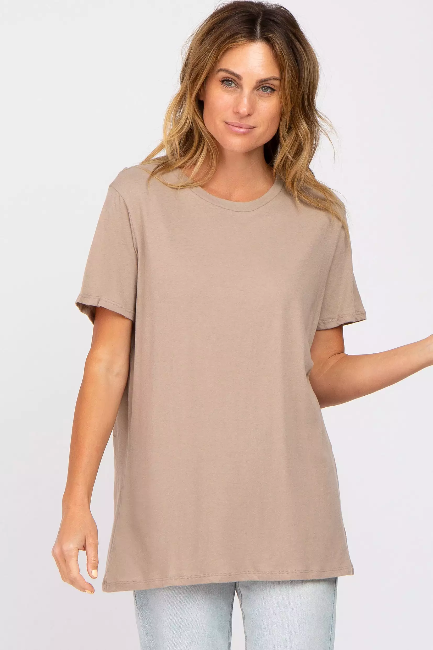 Mocha Oversized Short Sleeve Maternity Top