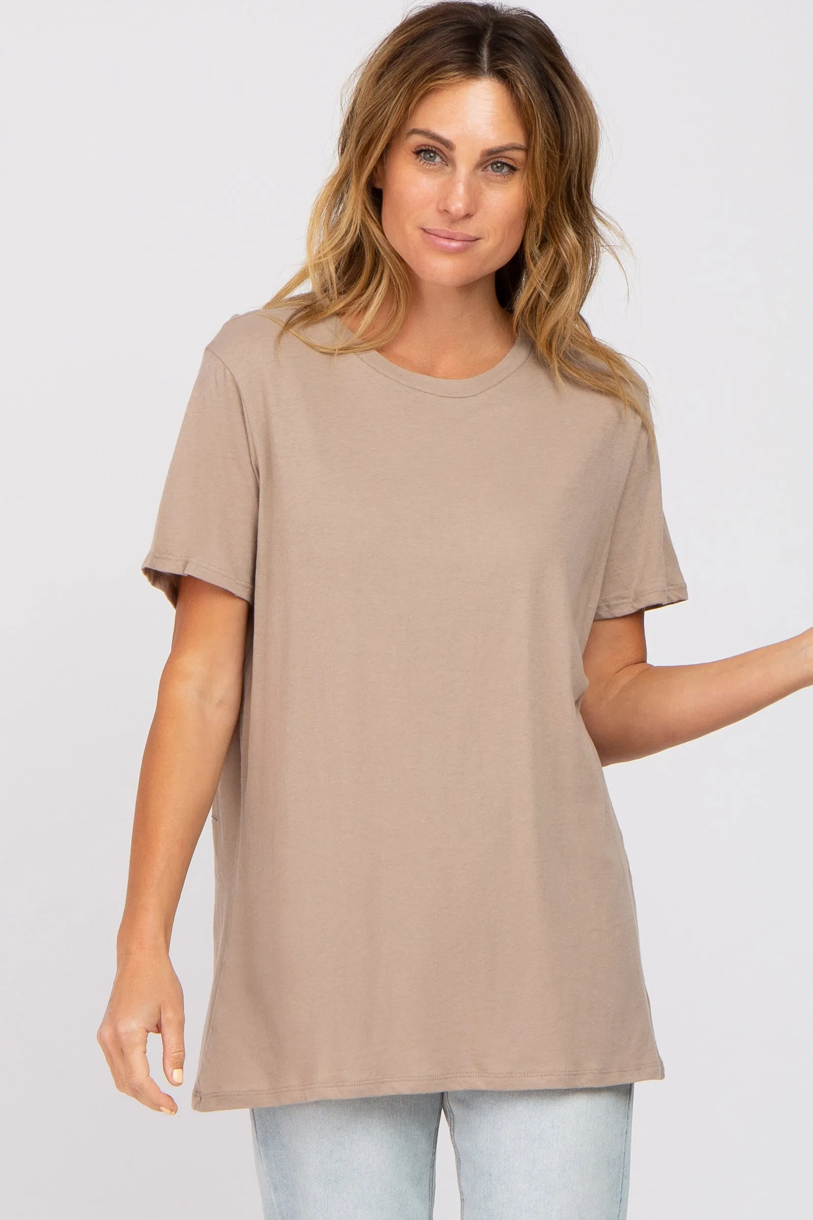 Mocha Oversized Short Sleeve Maternity Top