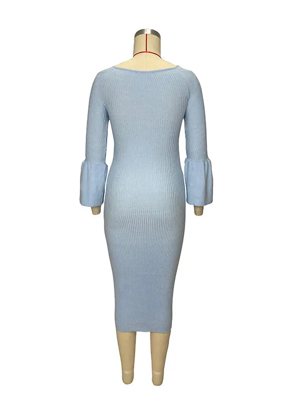 Momnfancy Blue Bodycon Bowknot Flare Sleeve Elegant Babyshower Maternity Photoshoot Maxi Dress