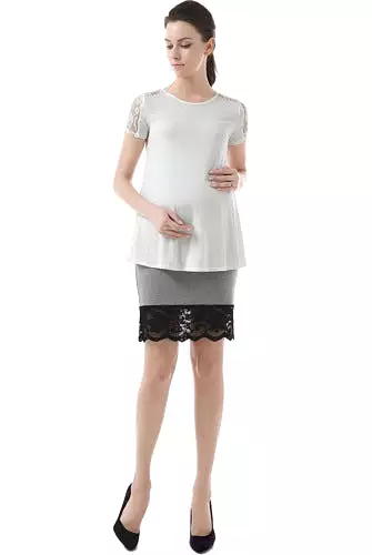 Momo Maternity Knee Length Lace Trim Fitted Skirt