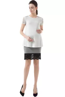 Momo Maternity Knee Length Lace Trim Fitted Skirt