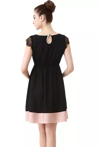 Momo Maternity Lace Trimmed Colorblock Dress