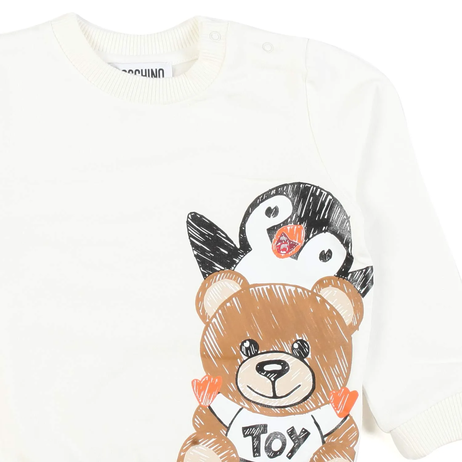 Moschino Milky White Baby Sweatshirt With Teddy Bear And Penguin