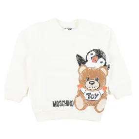 Moschino Milky White Baby Sweatshirt With Teddy Bear And Penguin