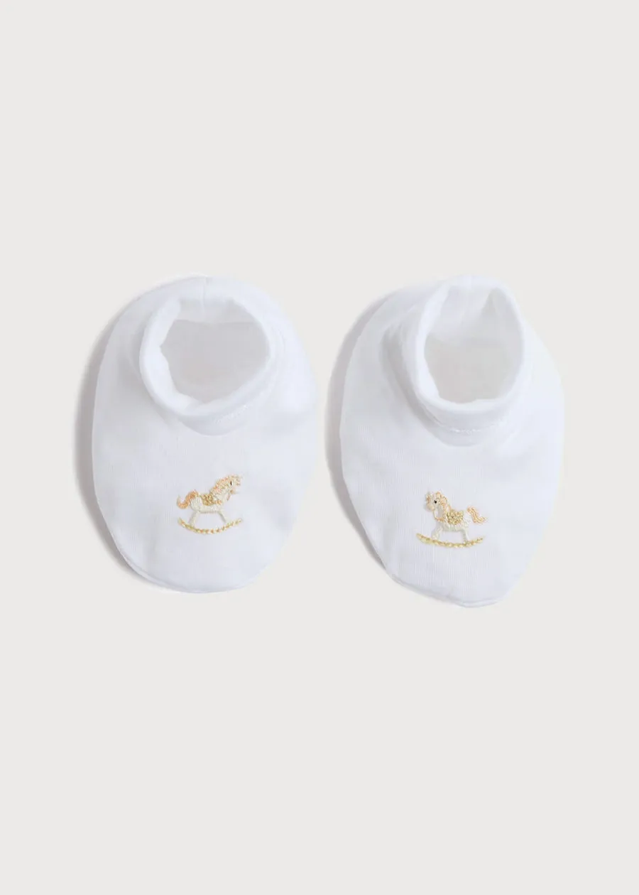 Newborn Booties With Rocking Horse Embroidery Beige (1-3mths)