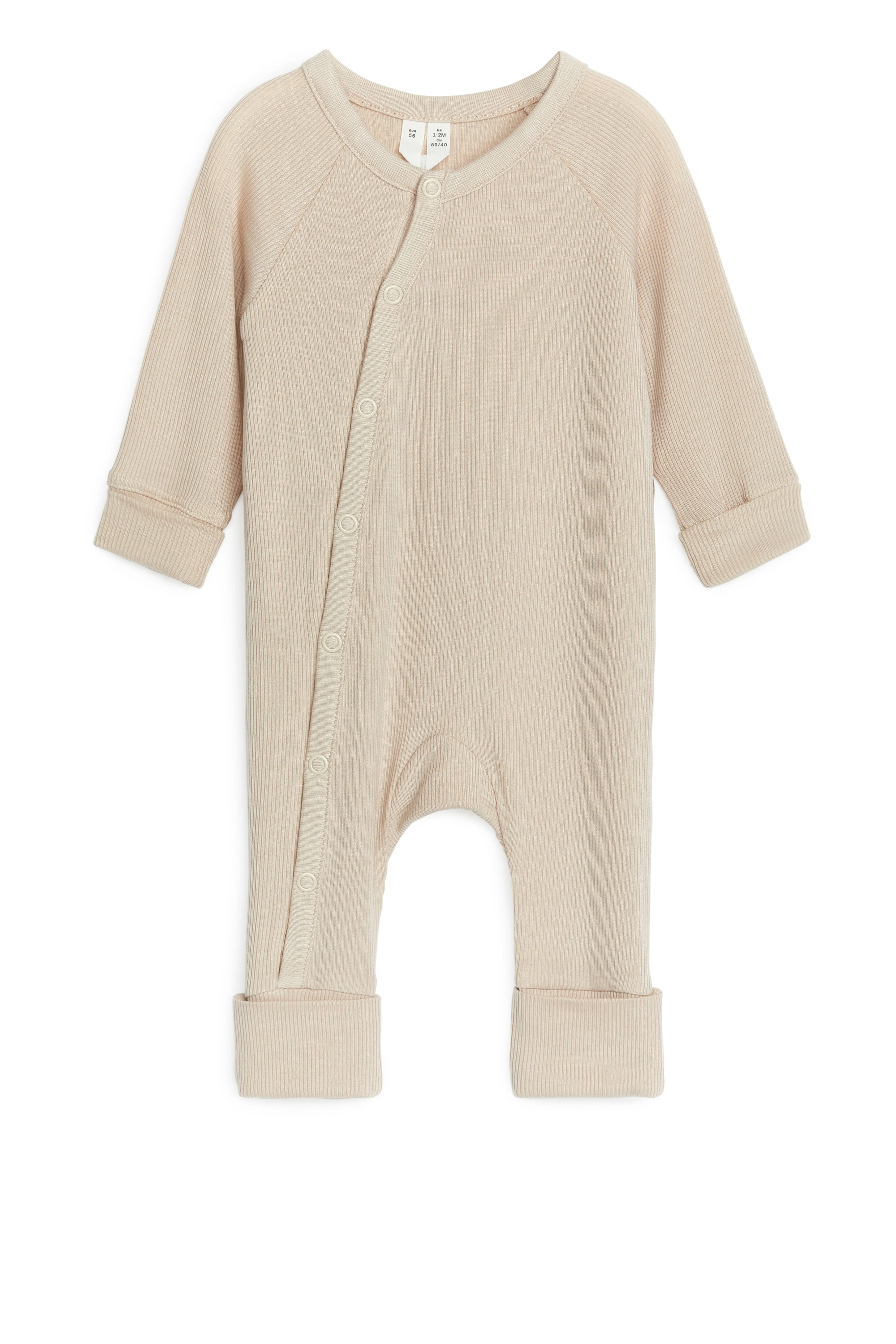 Newborn Smooth Rib Pyjama - Long sleeve - Beige - Kids | H&M GB