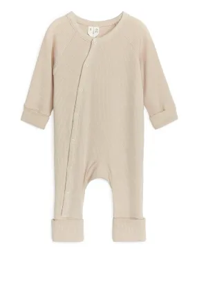 Newborn Smooth Rib Pyjama - Long sleeve - Beige - Kids | H&M GB