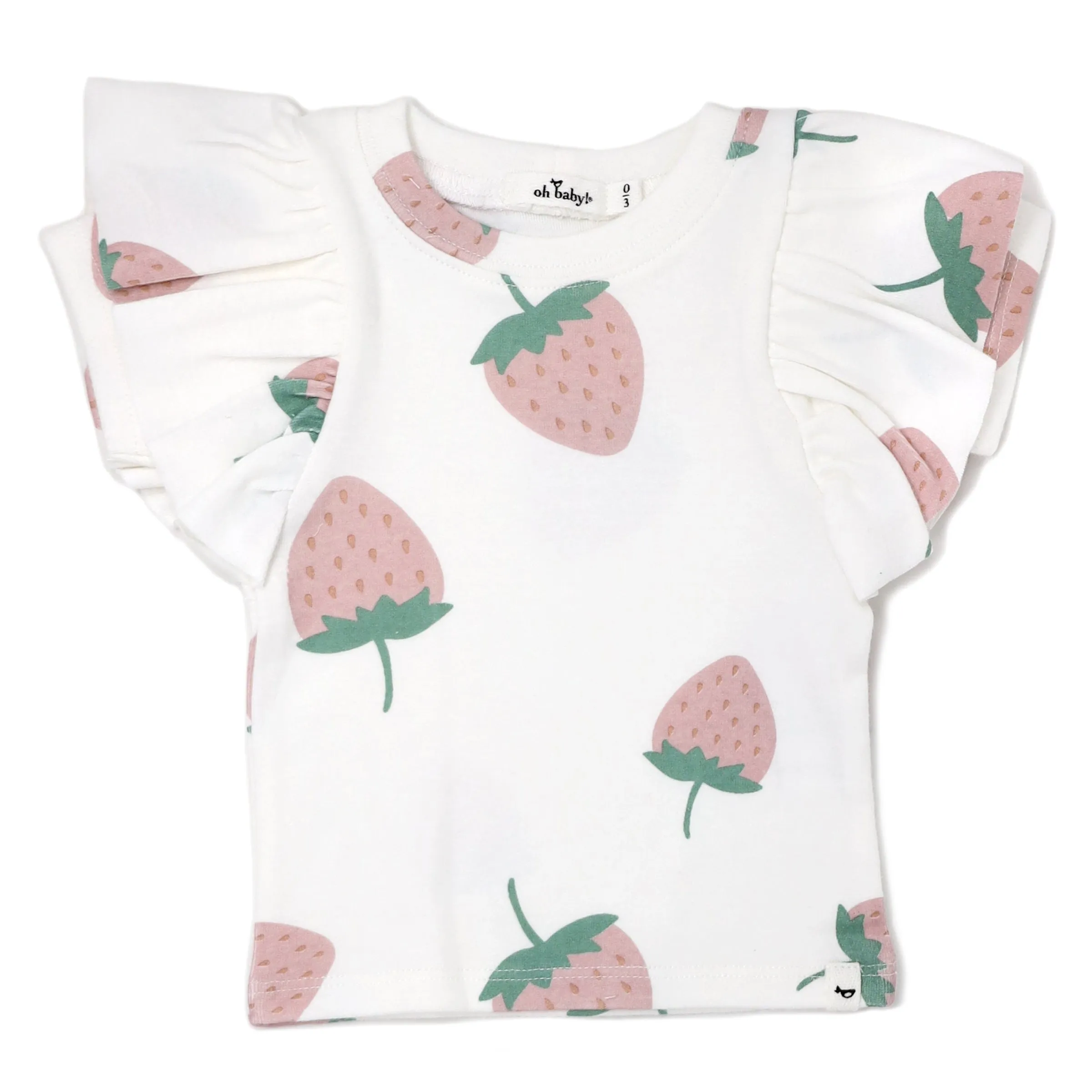 oh baby! Butterfly Short Sleeve Cotton Tee - Dark Pink Strawberries - Cream