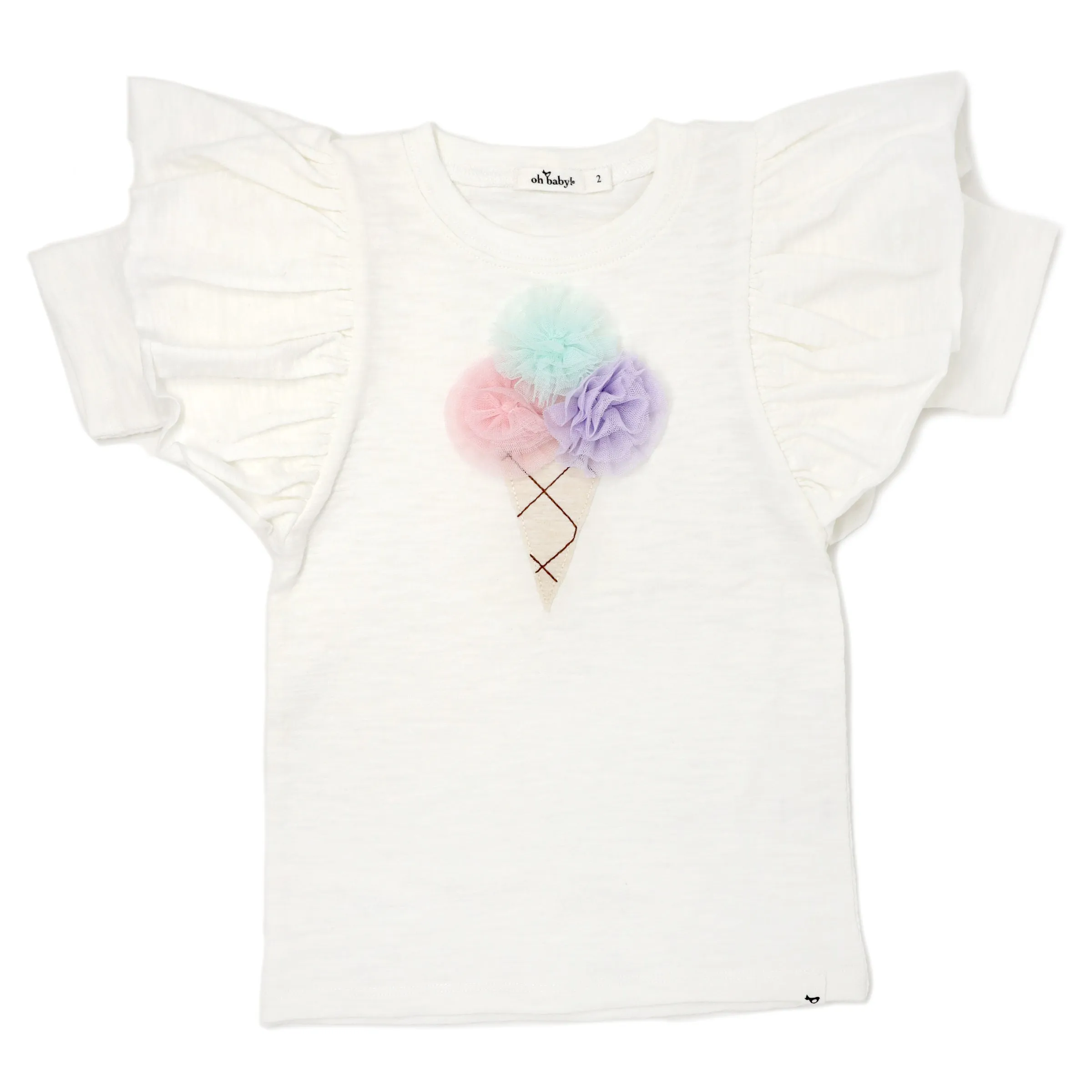 oh baby! Butterfly Sleeve Short Sleeve Tee - Tulle Ice Cream  - Oyster Heather