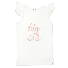 oh baby! Cotton Baby Rib Flutter Sleeve Tank - big sis Pink Embroidered - Cream