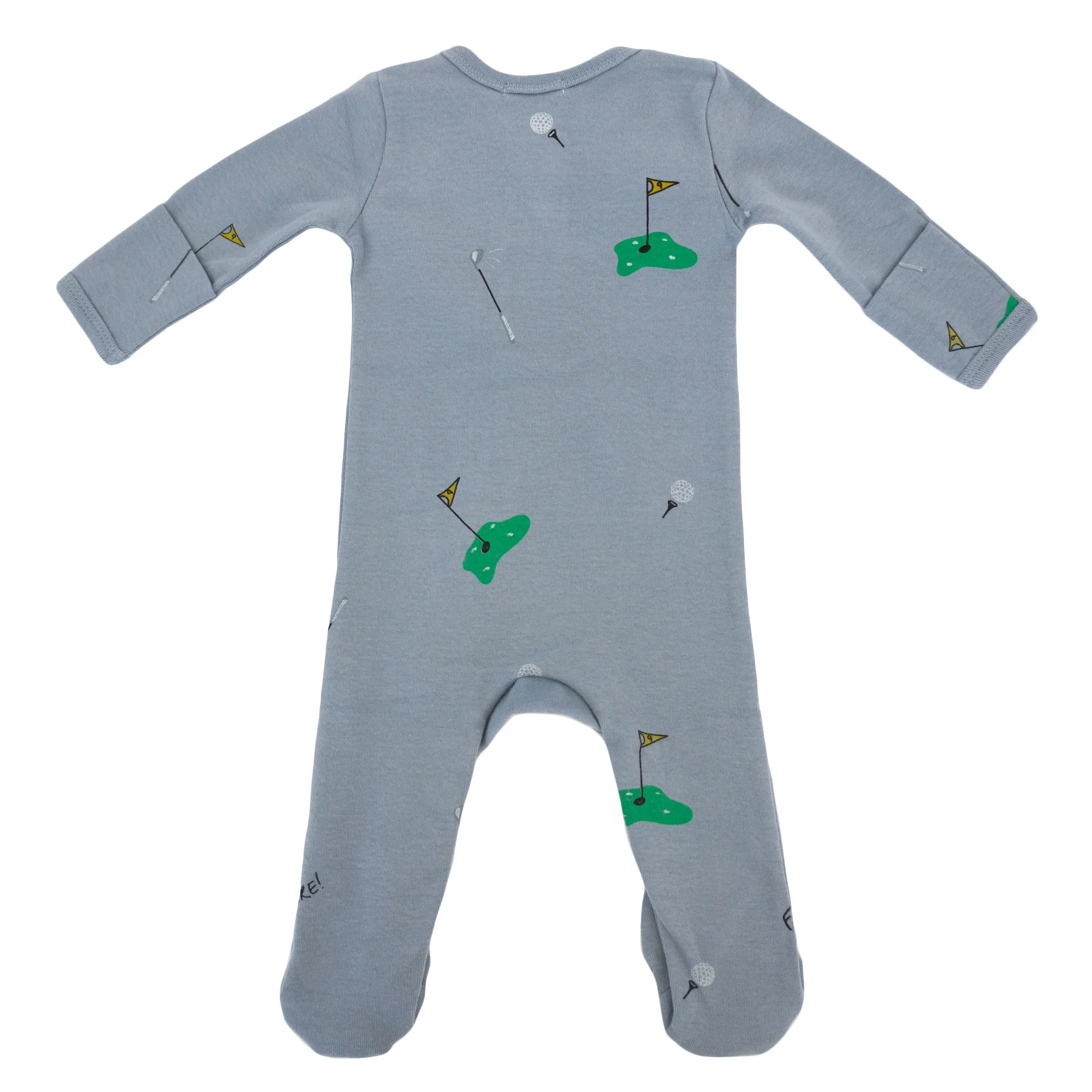 oh baby! Cotton Baby Rib Zipper Footie - Golf Print - Fog