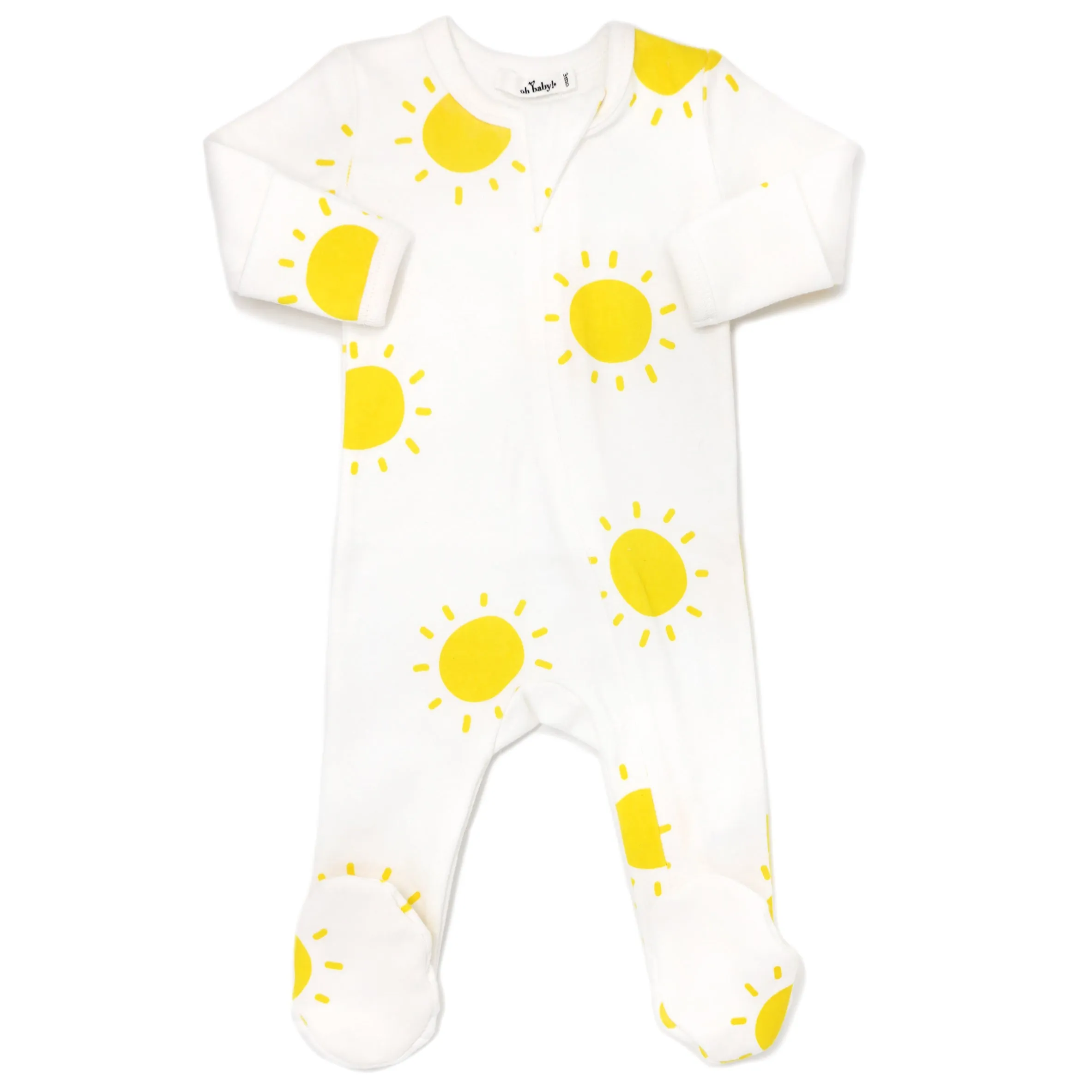 oh baby! Cotton Baby Rib Zipper Footie - Sunshine Print - Cream