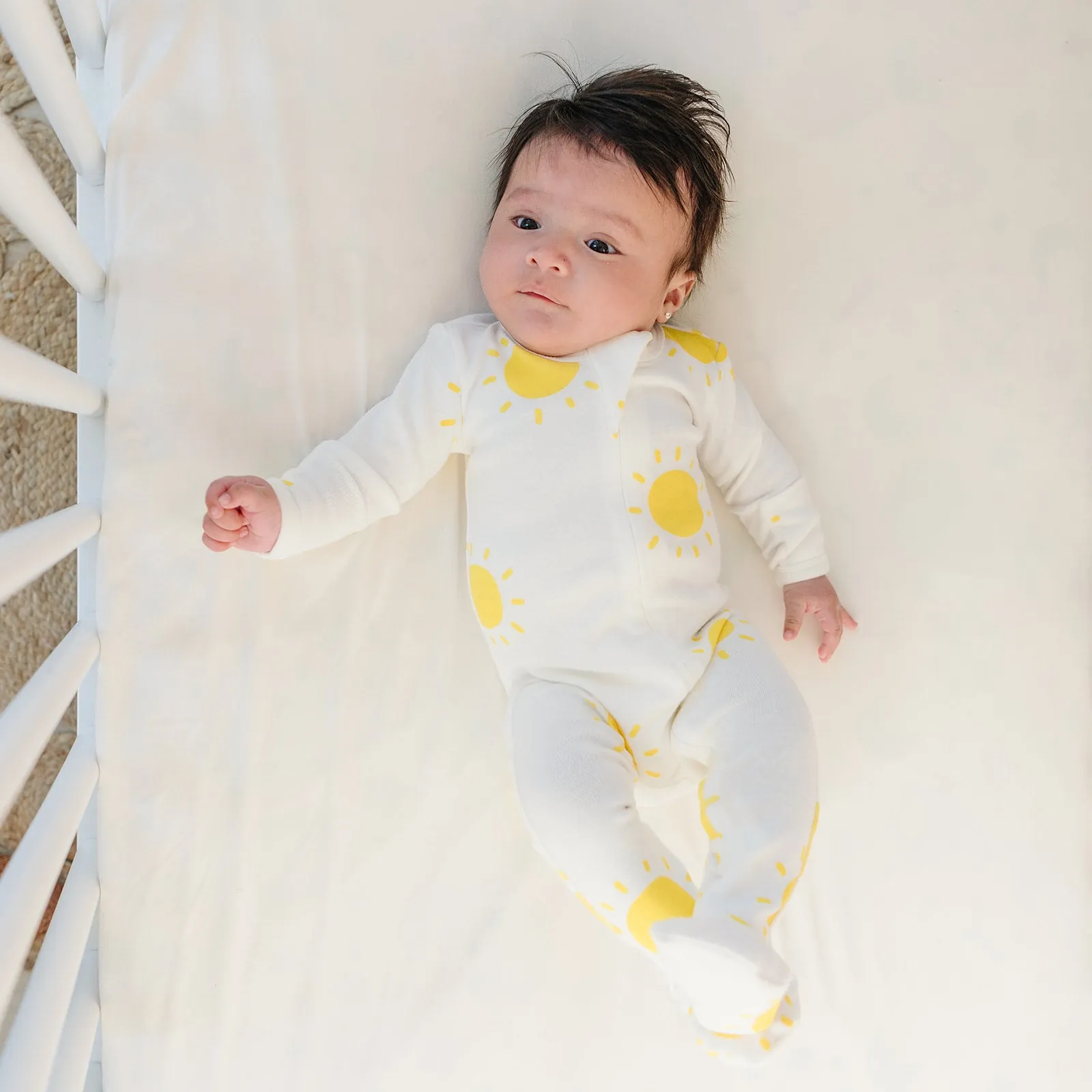 oh baby! Cotton Baby Rib Zipper Footie - Sunshine Print - Cream