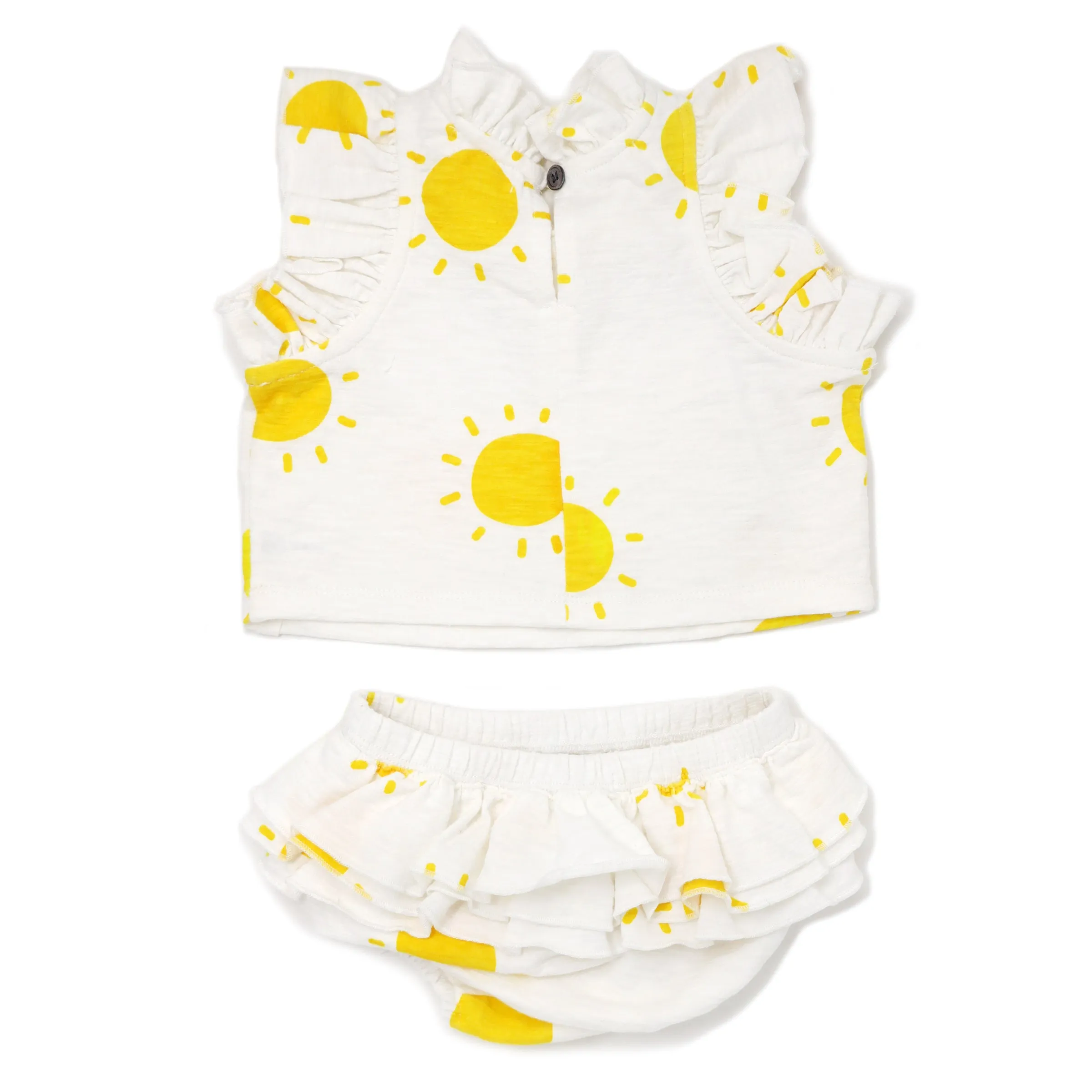 oh baby! Cotton Slub Lola Top & Tushie Set - Sunshine Print - Oyster Heather