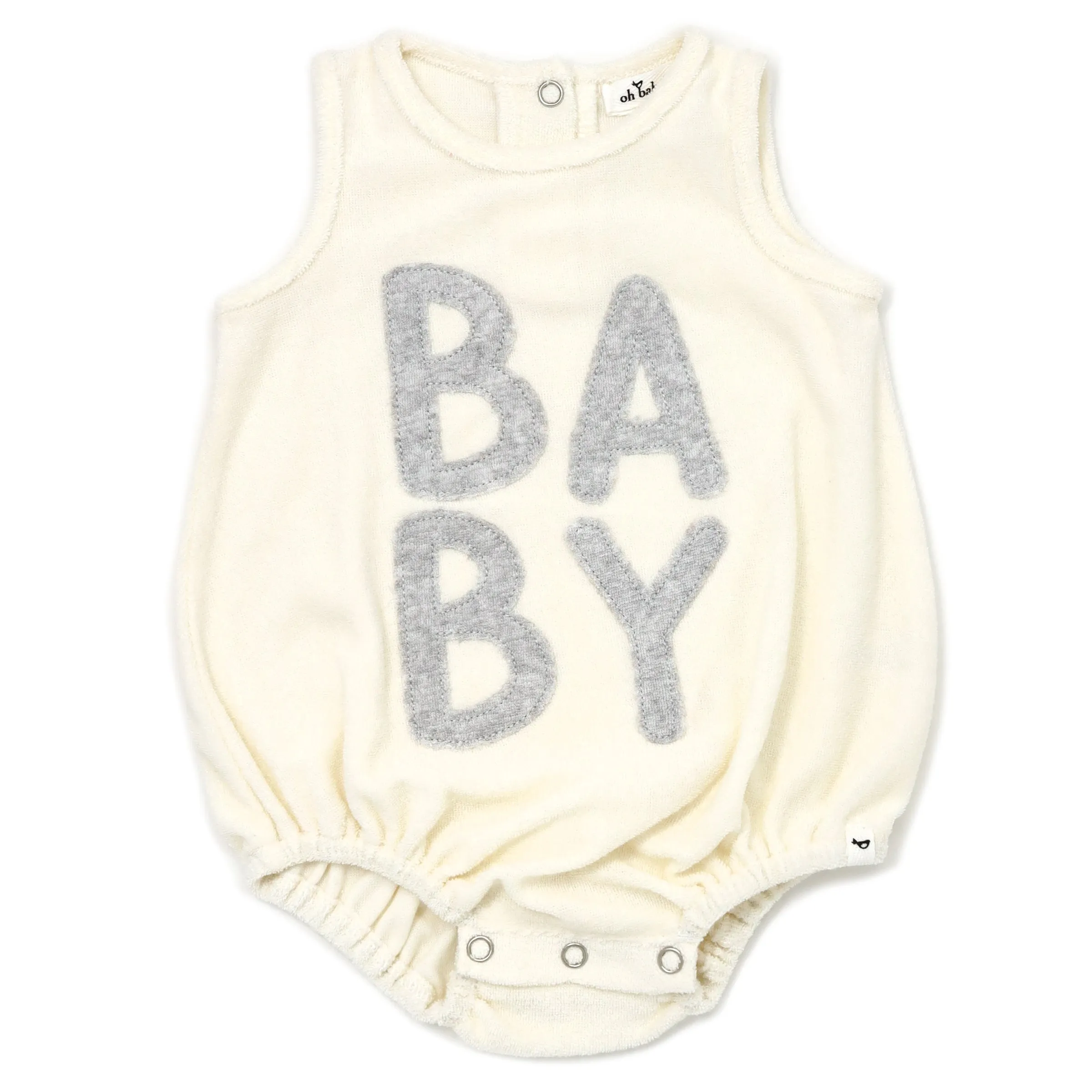 oh baby! Cotton Terry Bubble - Stacked BABY Gray Applique - Cream