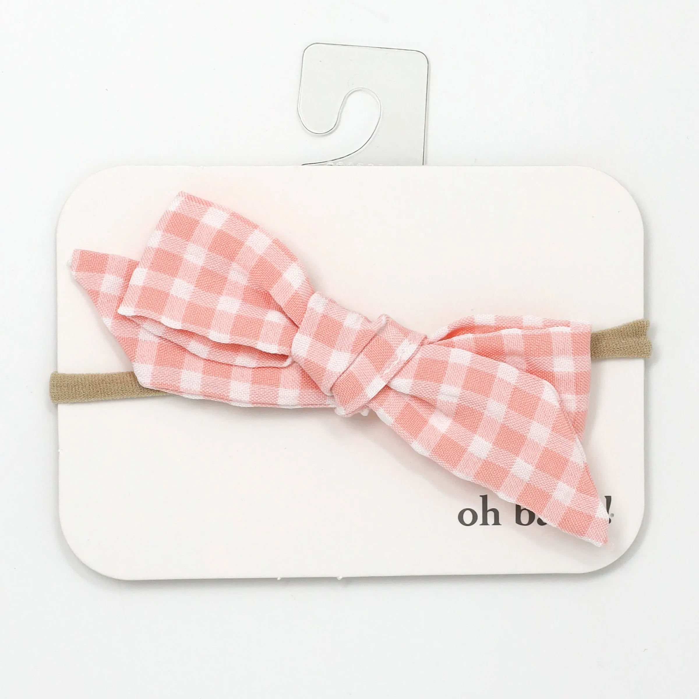 oh baby! Gingham Tie Bow Headband - Pale Pink