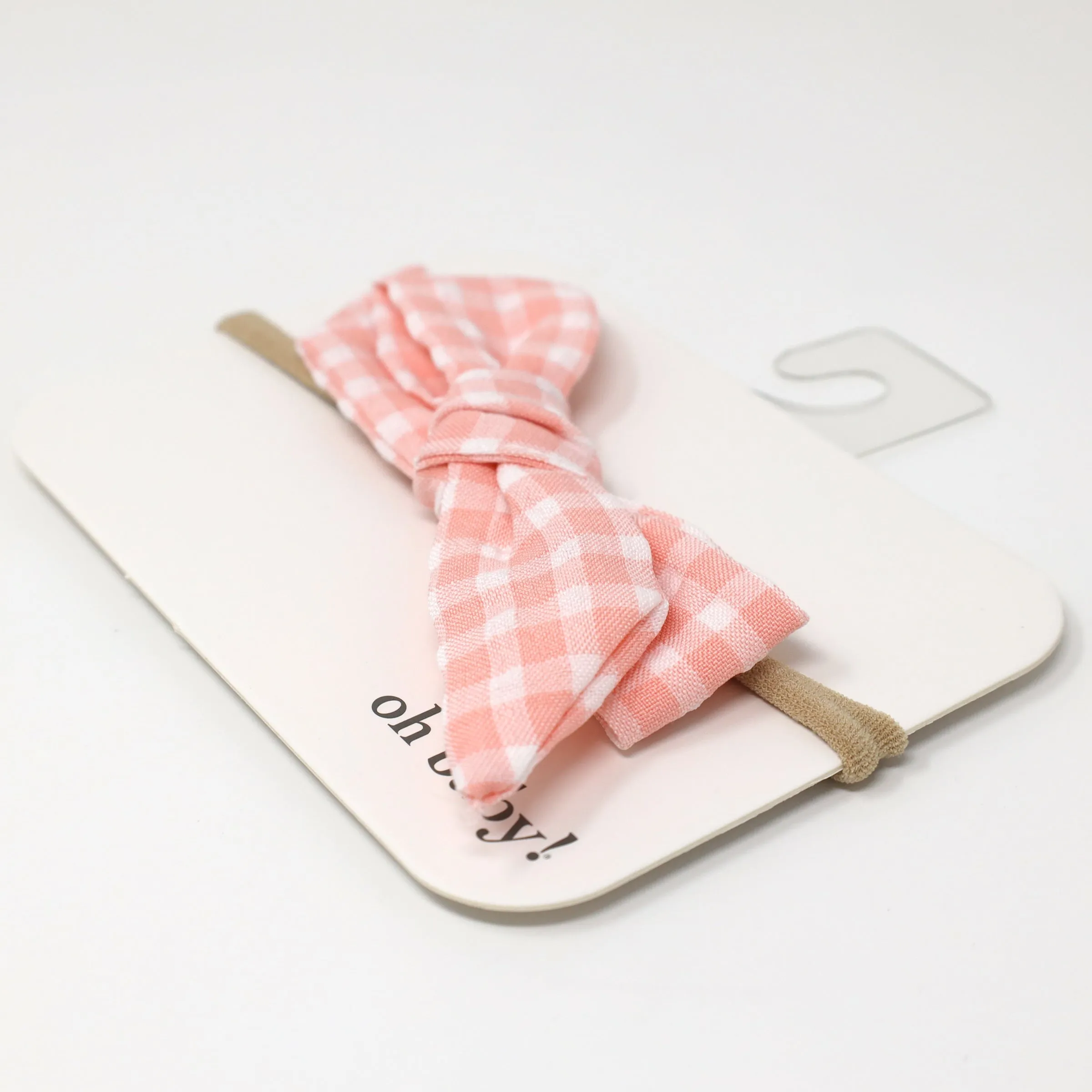 oh baby! Gingham Tie Bow Headband - Pale Pink