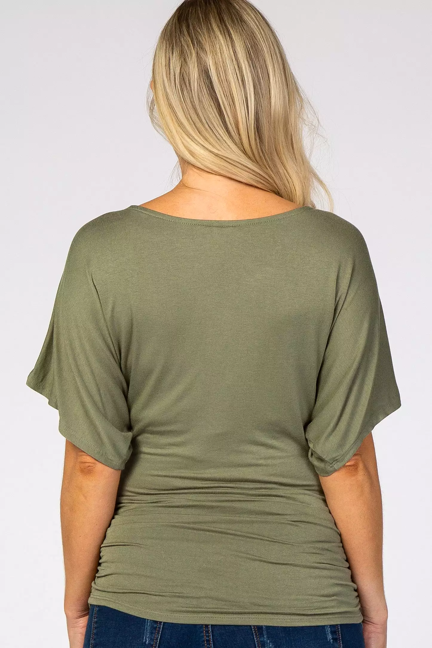 Olive Basic Fitted Dolman Sleeve Maternity Top