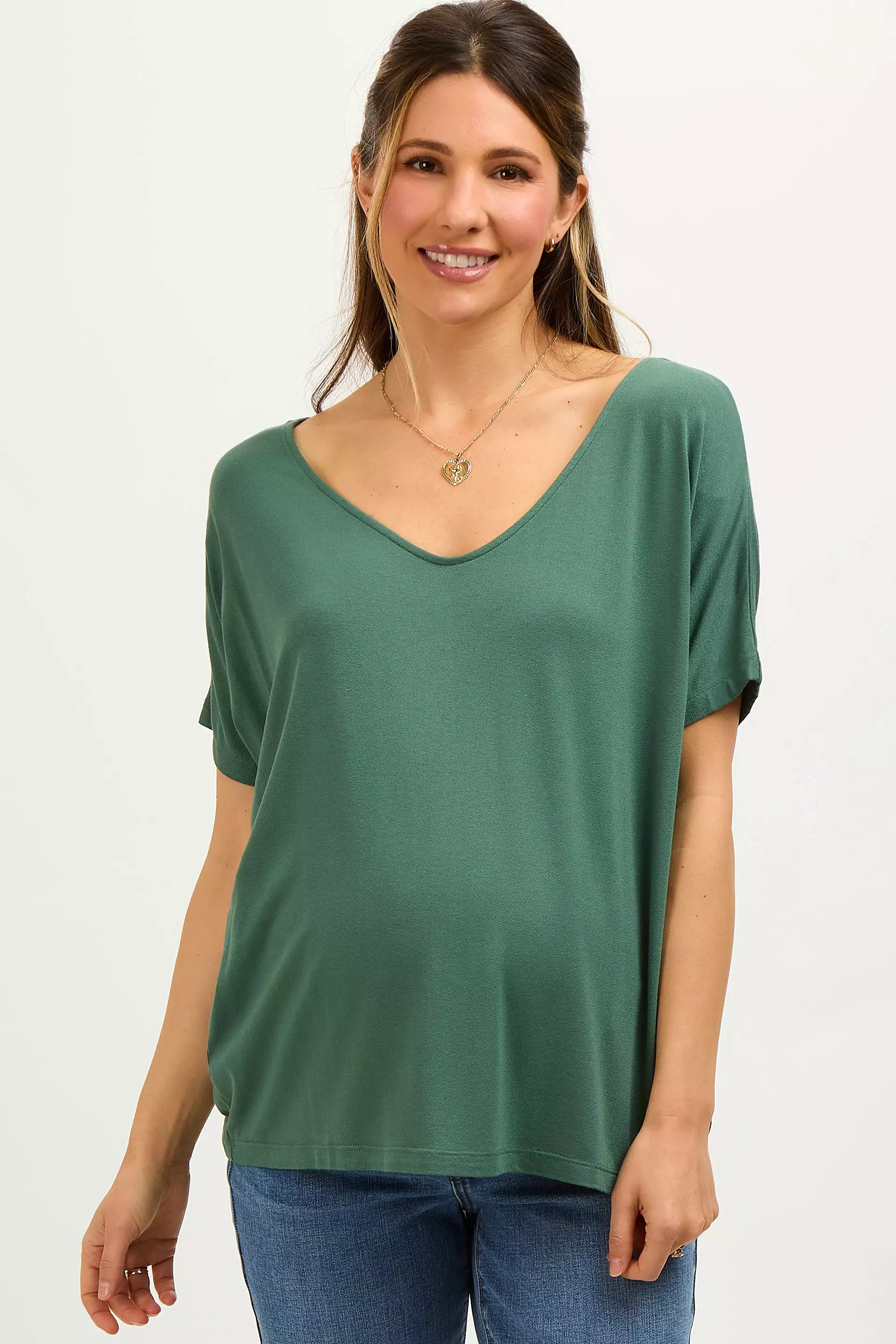 Olive Short Dolman Sleeve V-Neck Maternity Top