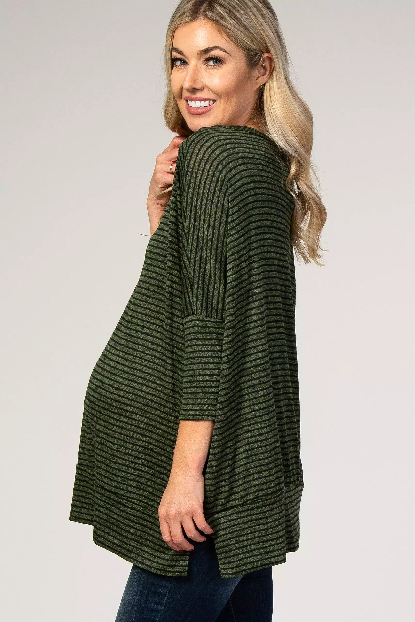 Olive Striped 3/4 Sleeve Maternity Top