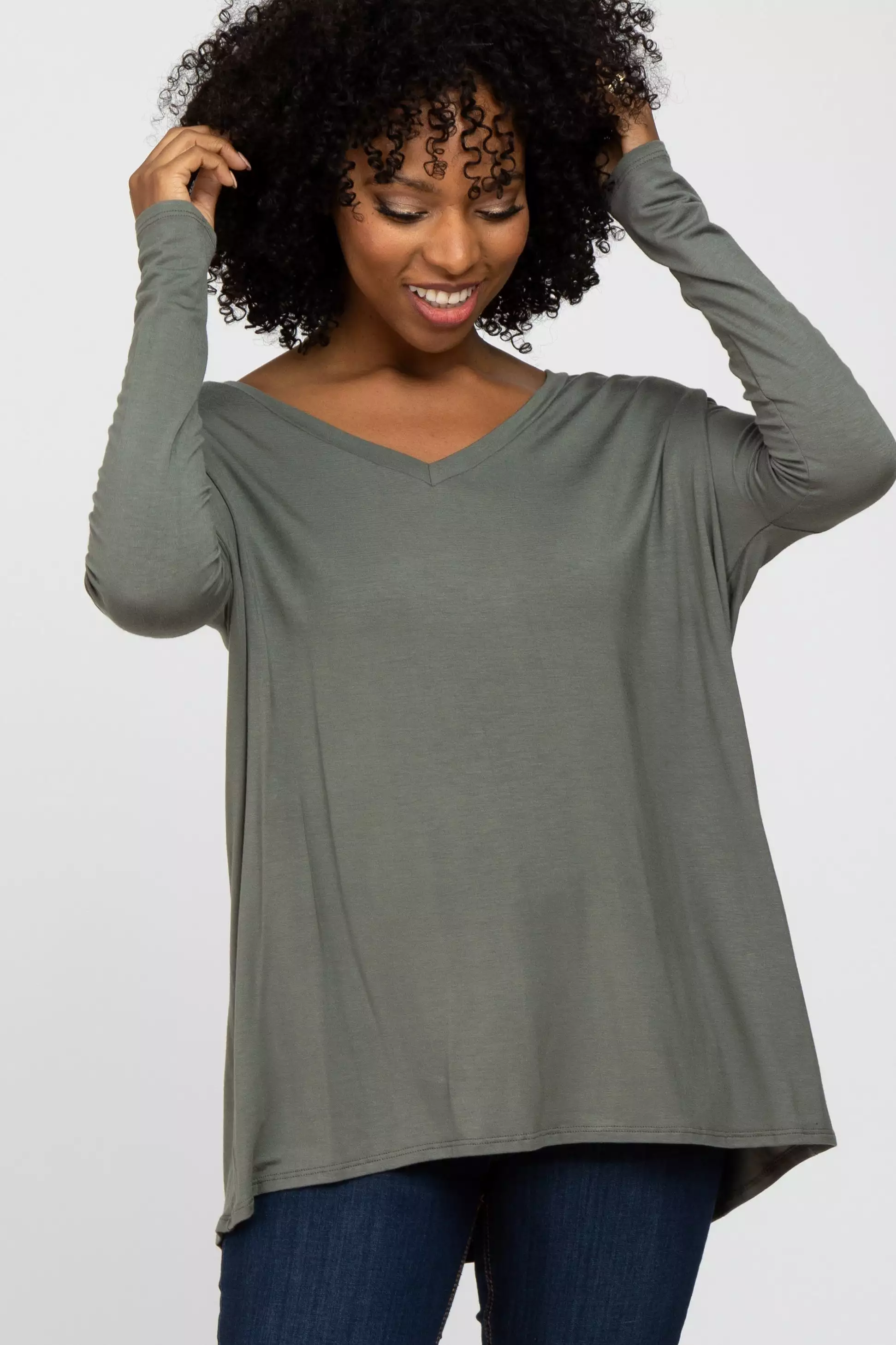 Olive V-Neck Maternity Top