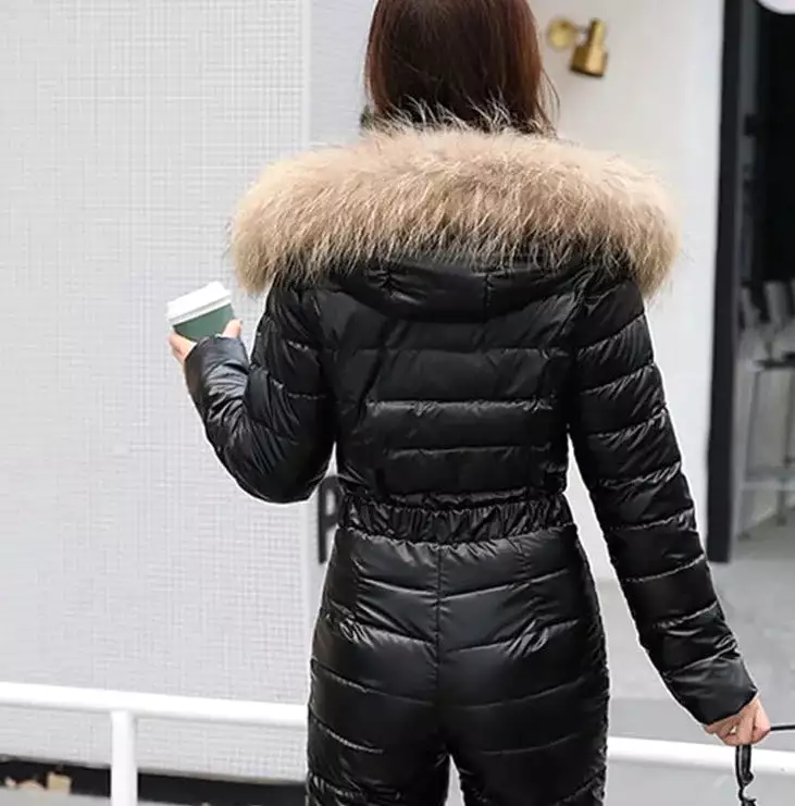 One Piece Ski Suit Women Jackets Winter Hooded Parka Jumpsuit Women Cotton Bodysuit Sashes Jumpsuits Zipper Overalls Tracksuits