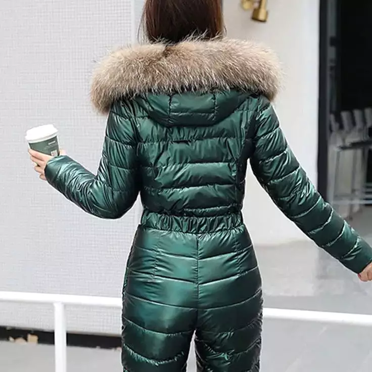 One Piece Ski Suit Women Jackets Winter Hooded Parka Jumpsuit Women Cotton Bodysuit Sashes Jumpsuits Zipper Overalls Tracksuits