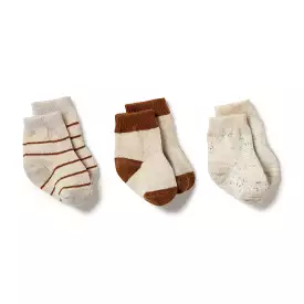 Organic 3 Pack Baby Socks, Oatmeal-Nimbus-Dijon