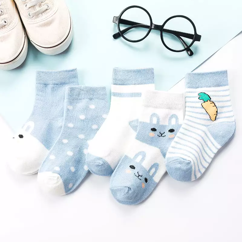 (Pack of 5) New thin baby socks for girls and boys