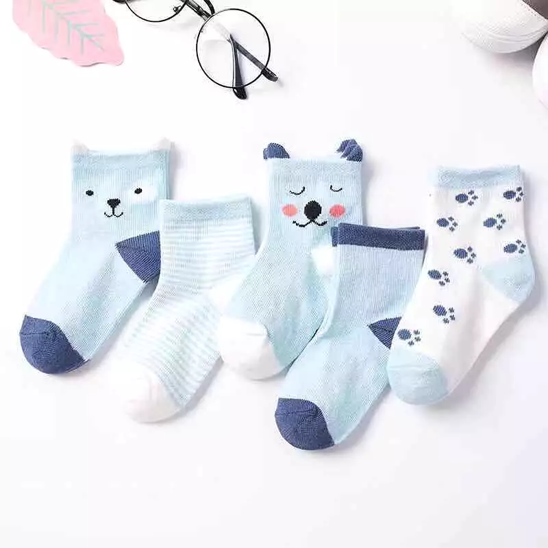 (Pack of 5) New thin baby socks for girls and boys