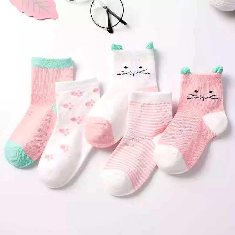 (Pack of 5) New thin baby socks for girls and boys