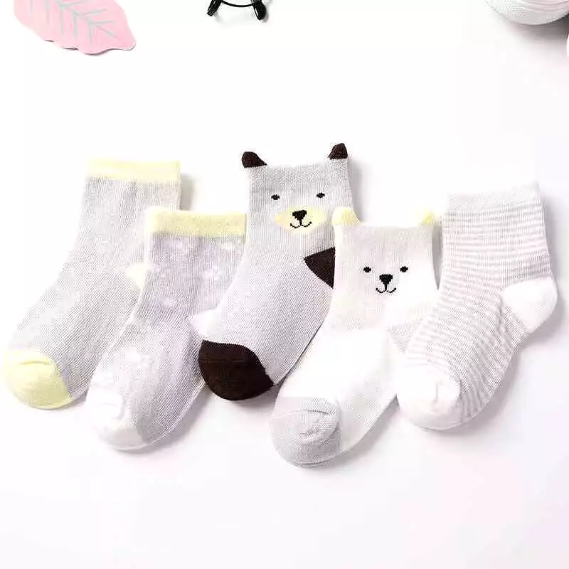 (Pack of 5) New thin baby socks for girls and boys