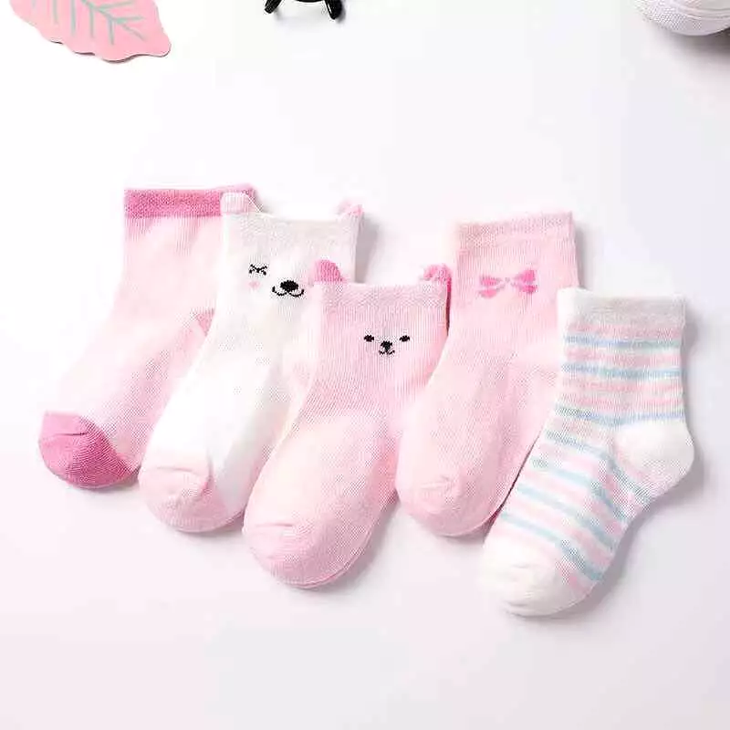 (Pack of 5) New thin baby socks for girls and boys